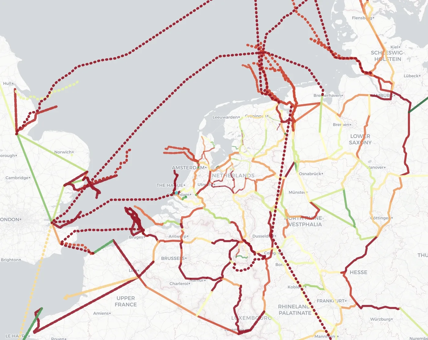 Simulated line loading and congestion across the Dutch and neighbouring transmission grids