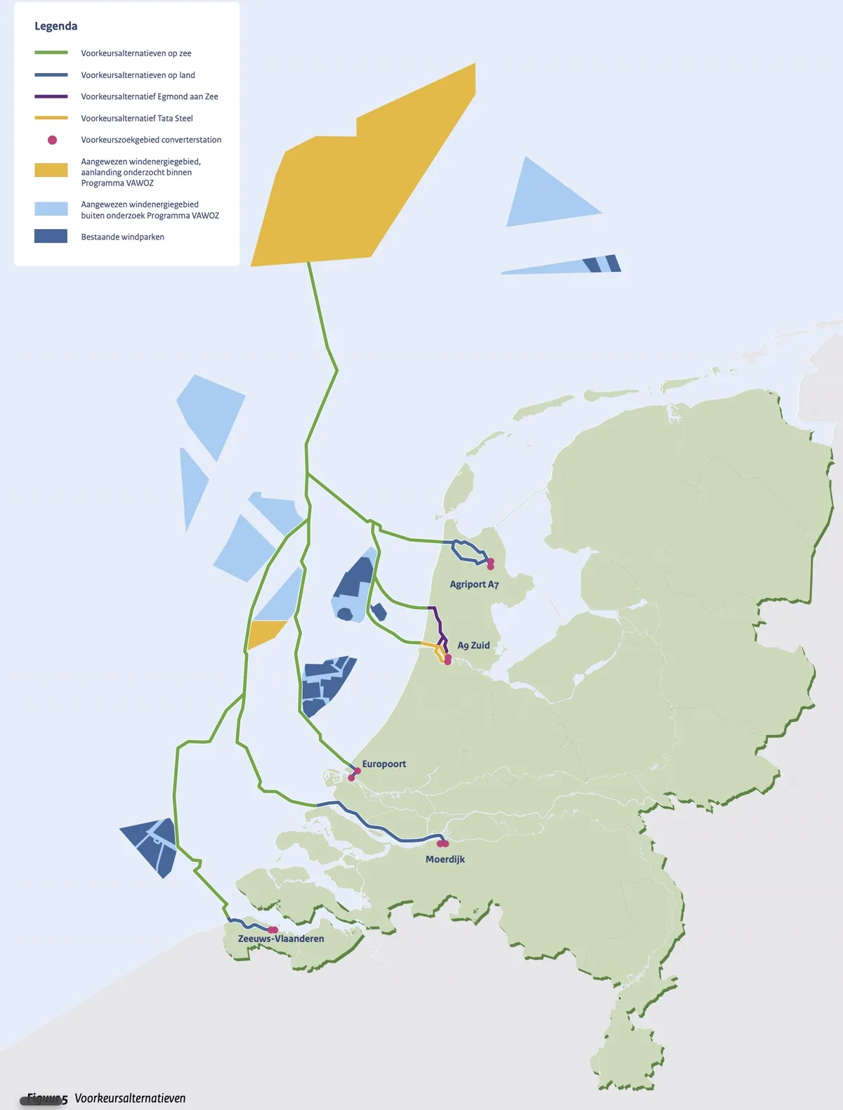 Offshore wind landing routes to the Dutch grid with converter station locations